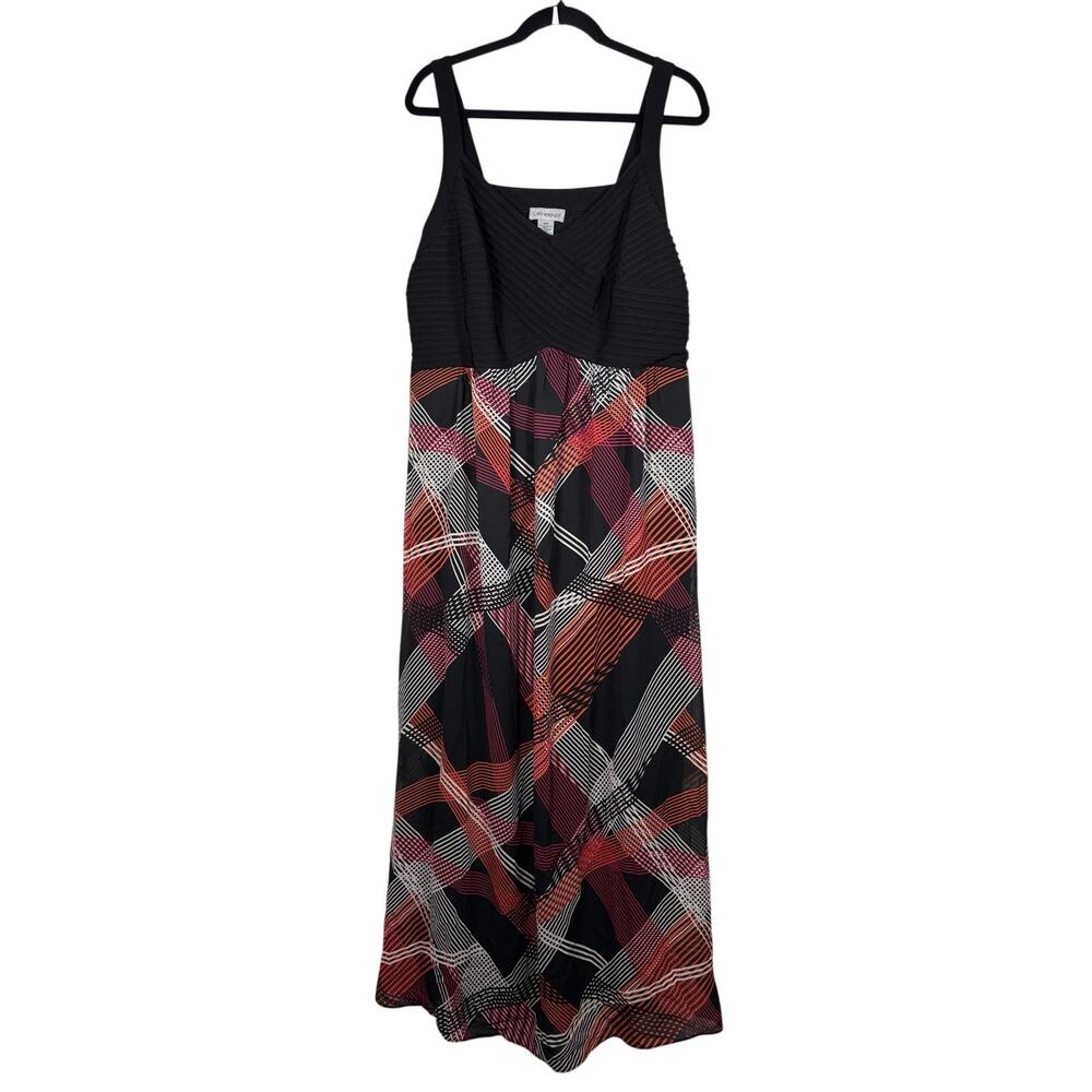 Catherines Plaid Maxi Dress Black Pink Ruched Faux Wrap Plus Size 24W NWT